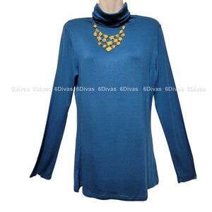 𝅺BLUE Long Sleeve Lightweight Stretchy Comfy Turtleneck Tunic- Size L/G